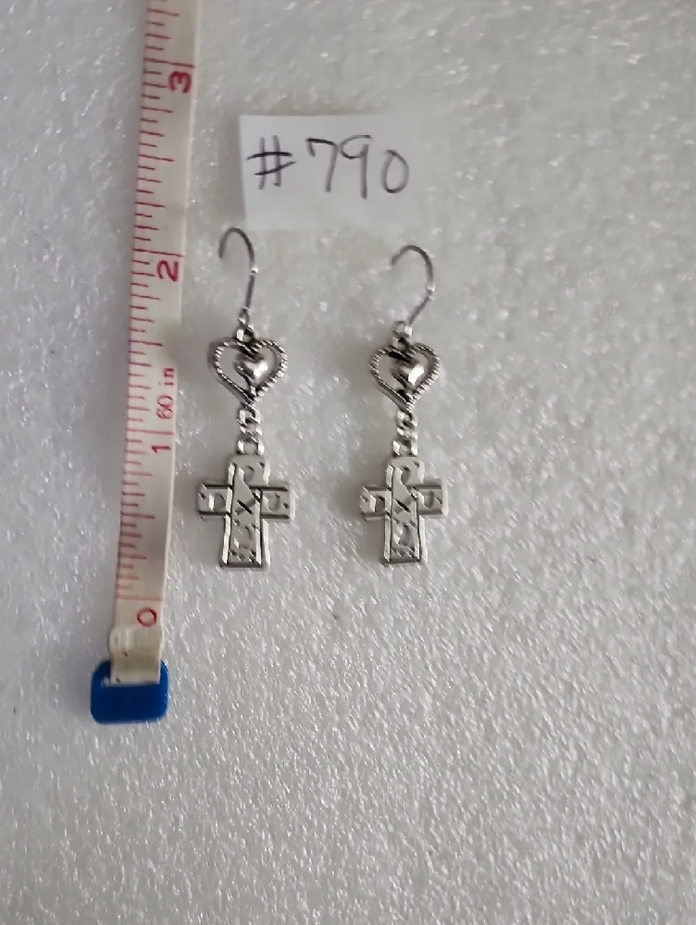 Hand Crafted Silver Heart & Cross Dangle Earrings